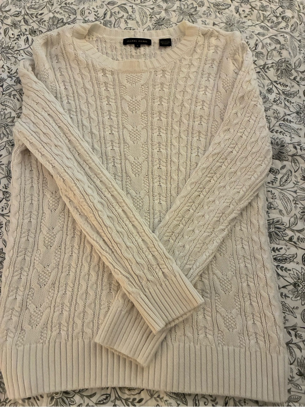 JEANNE PIERRE Cream Cable Knit Crewneck Sweater